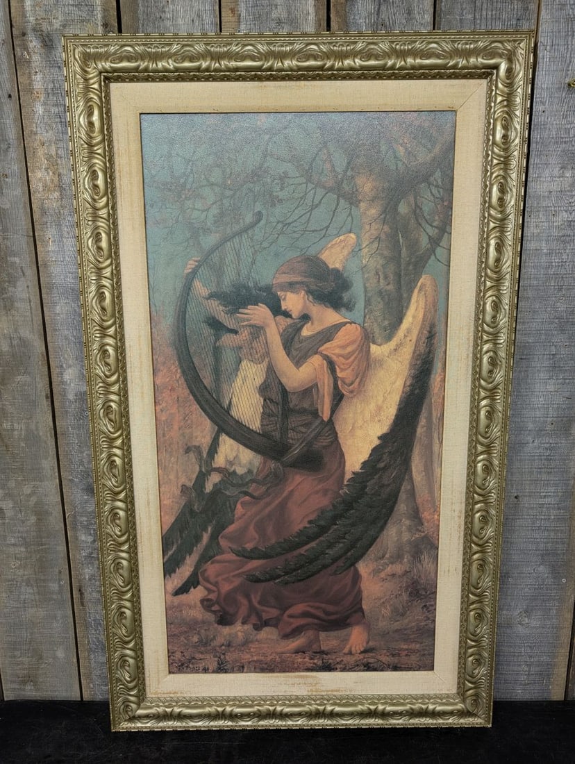 Charles Sims Titania's Awakening Textured Canvas Print: This large scale reproduction print on canvas is titled Titania's Awakening after the 1896 work by British artist Charles Sims (1873 to 1928). The work features a Symbolist subject of a classical ange
