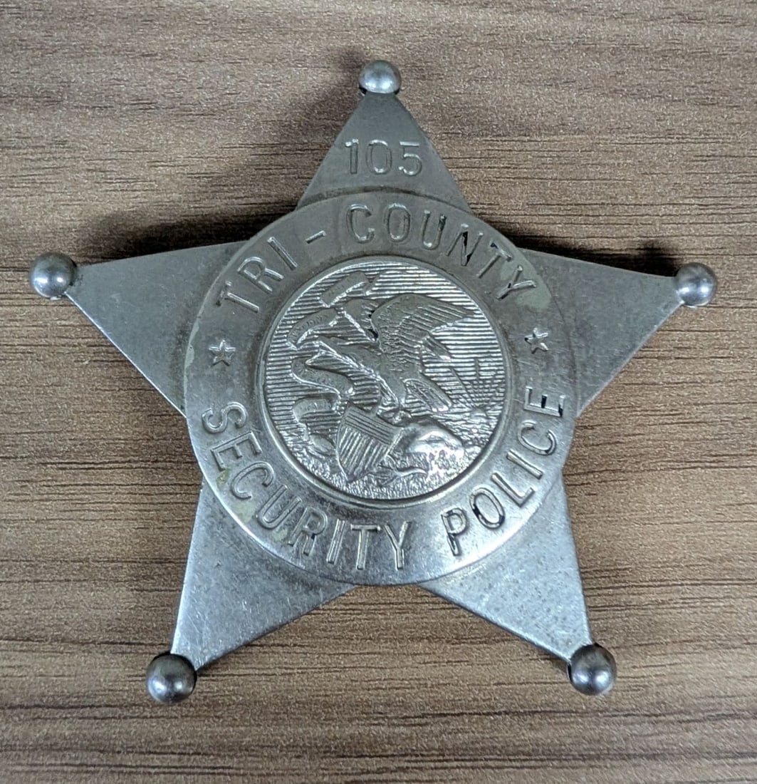 Obsolete Tri-County Security Police Number 105 Five Point Star Badge (1 of 5)