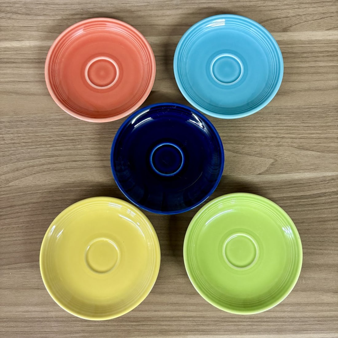A Set of Five Homer Laughlin Fiesta Ceramic Saucers in Assorted Colors (1 of 6)