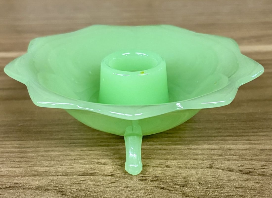 Fenton Jadeite Glass Lotus Pattern Three Footed Candle Holder (1 of 6)