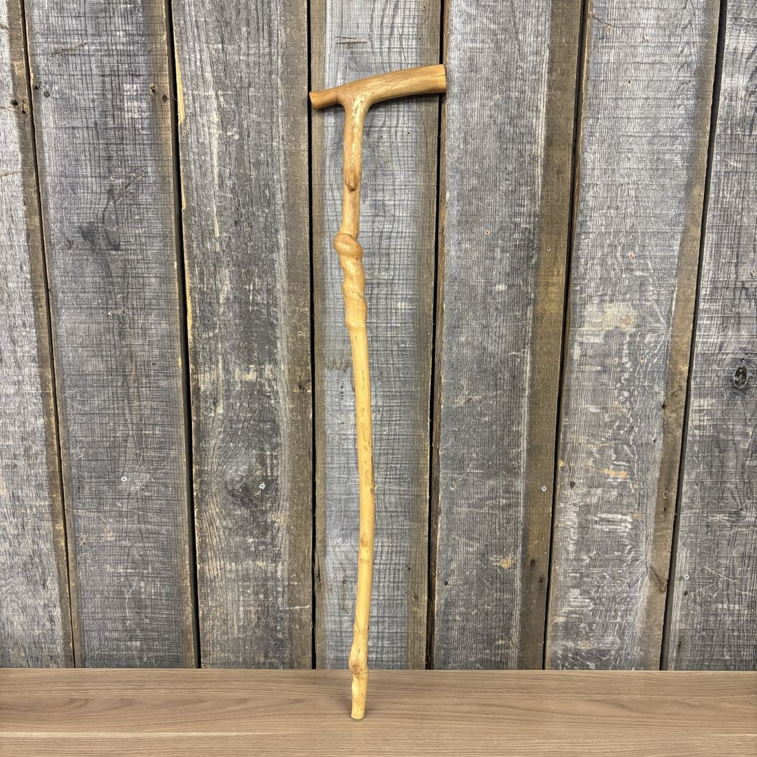 Folk Art Hand-Carved Wood Walking Cane with Natural Spiral Growth (1 of 7)