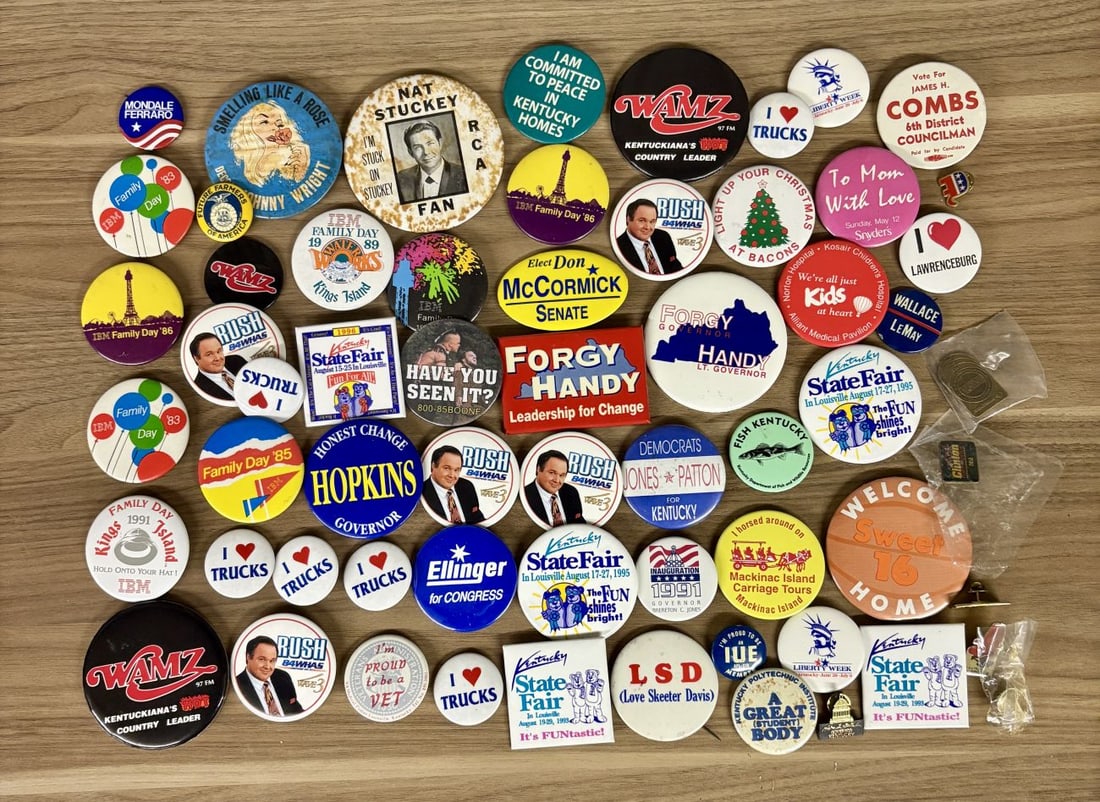 An Assortment of Vintage Kentucky Interest Pinback Buttons and Lapel Pins, 1980s-1990s (1 of 6)