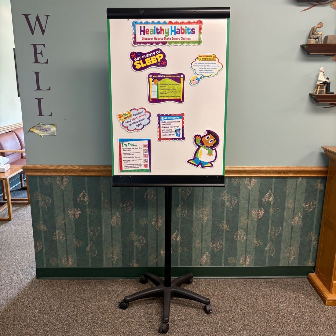 Mobile Height-Adjustable Double-Sided Whiteboard on Rolling Stand with Educational Graphics (1 of 4)