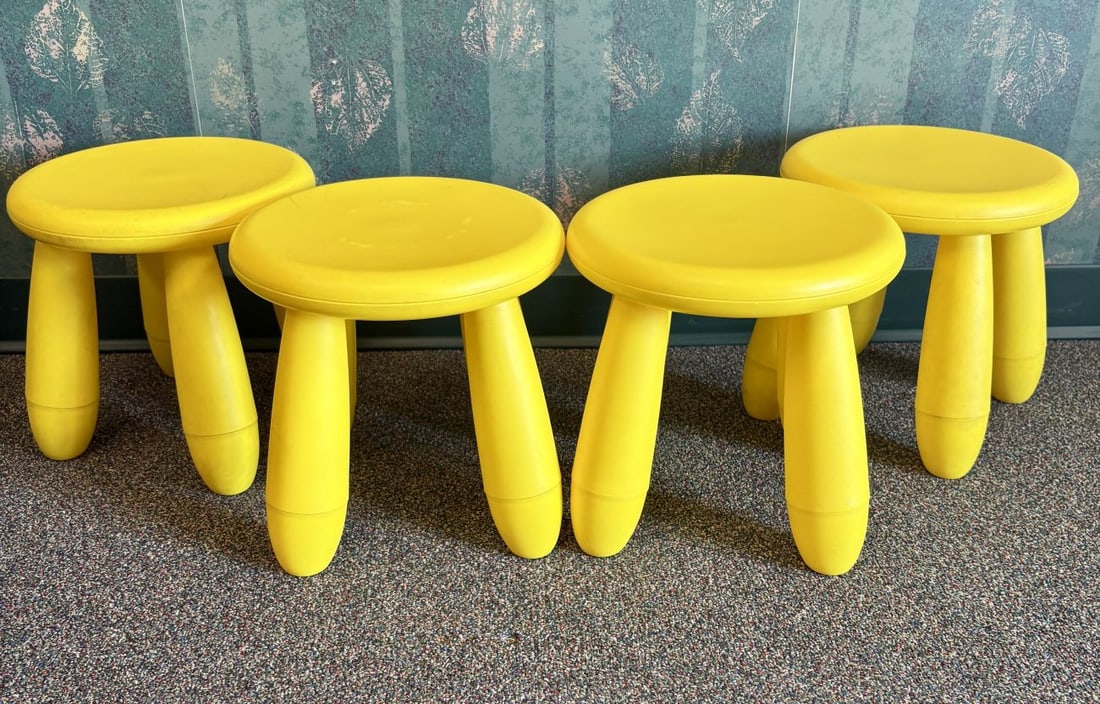 A Set of IKEA MAMMUT Yellow Plastic Childrens Stools (1 of 4)