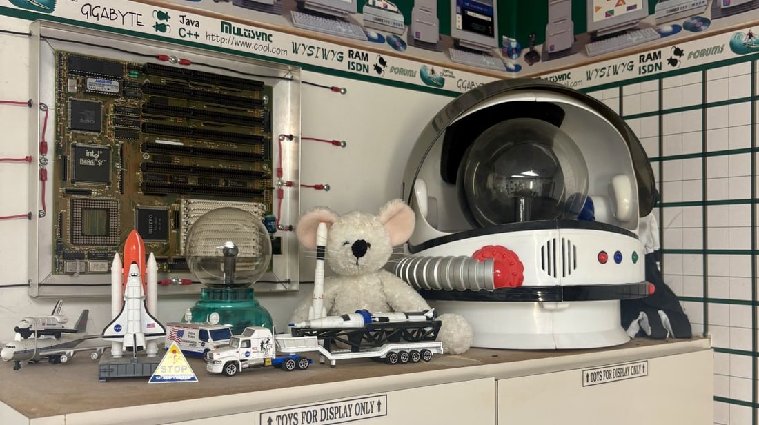 A Collection of NASA Themed Models and Toys with a Mounted Intel i486 SX Motherboard (1 of 5)