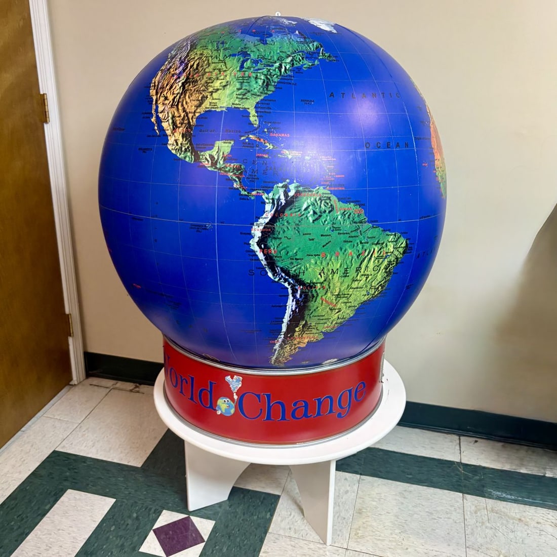 Large Inflatable World Change Educational Display Globe on Pedestal Stand (1 of 6)