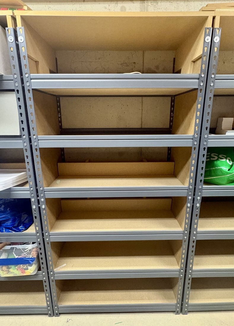 Multi-Section Industrial Steel Shelving Unit with Custom MDF Interior (1 of 4)
