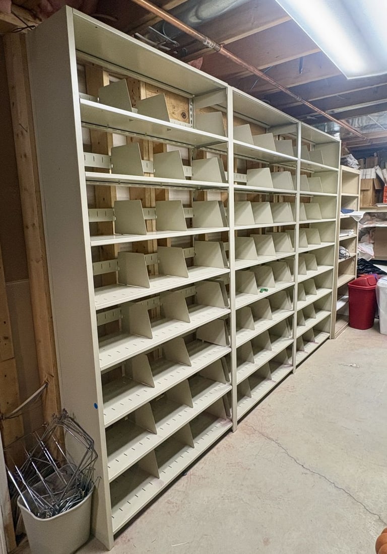 Three-Bay Slotted Metal Record Storage Shelving Units with Dividers (1 of 8)
