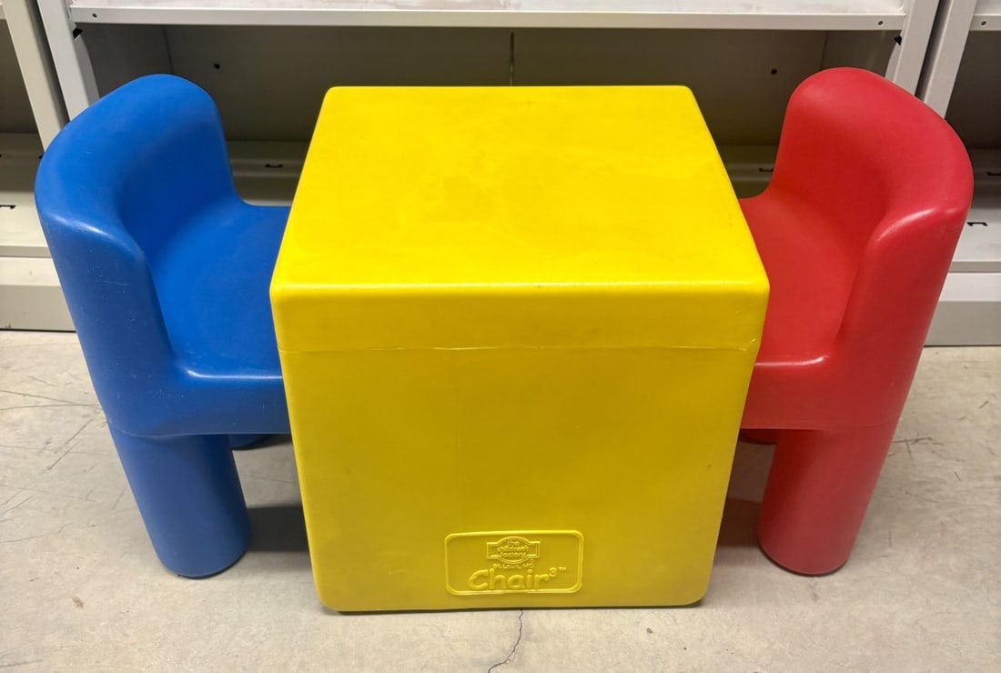 Three Children's Factory and Little Tikes Molded Plastic Playroom Items: FOR PICK UP ONLY (Monday 9/28/26 and Tuesday 9/29/26 ONLY) - CAN NOT SHIP! A three-piece children's playroom set constructed from heavy-duty molded plastic in primary colors. The set features a multi-