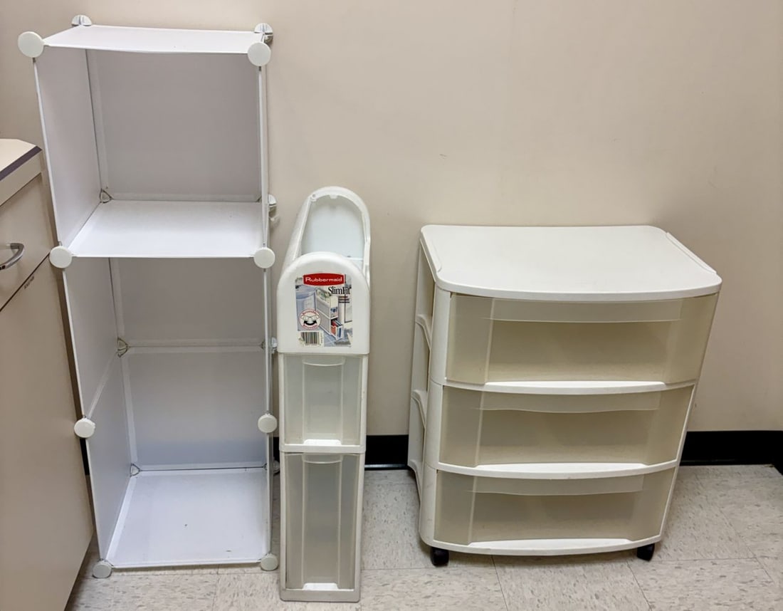 A Trio of White Plastic Storage Units Including Rubbermaid and Sterilite Pieces (1 of 4)