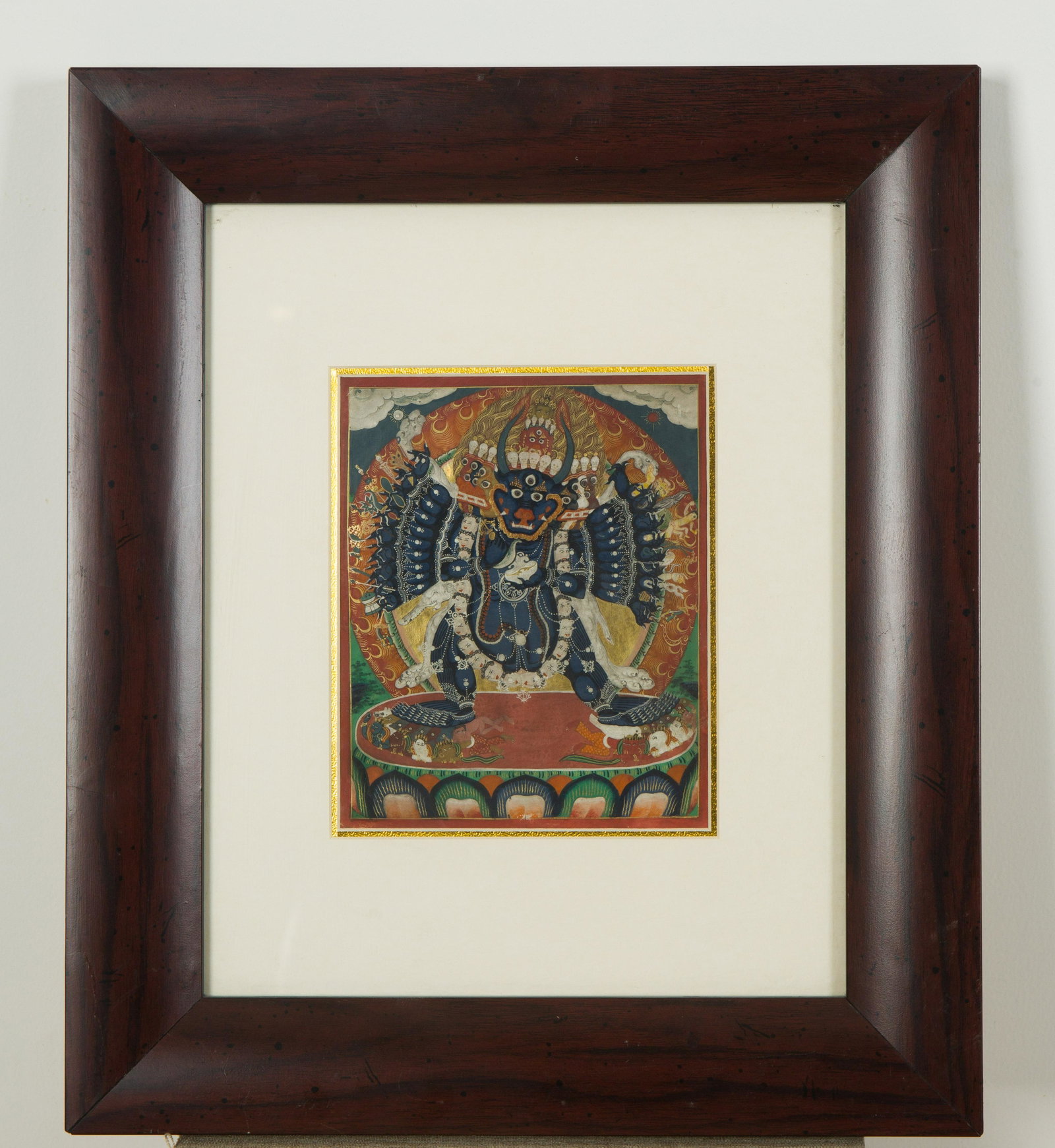 A Mongolian styleThangka of Yamantaka: Qing Dynasty 17cmx14cm CONDITIONFor condition inquiries please contact us at info@empire-auction.com請注意：購買前請向本公司 
