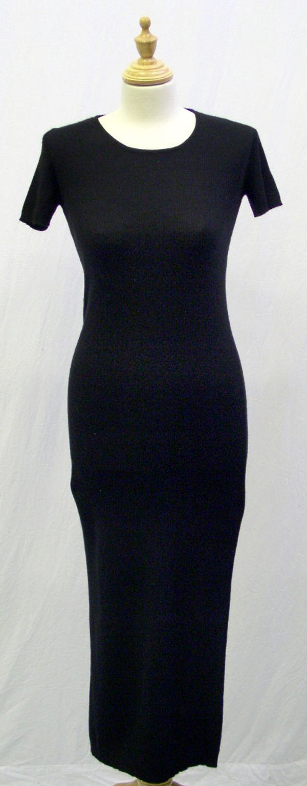 A Vintage DKNY Black Cashmere Dress: Of pure black cashmere with short sleeves. Unlined. Circa 1995. Retail price when originally purchased: approx. £900. Labeled: Small. Considered UK size: circa 4-6. Please note that the sizing and me