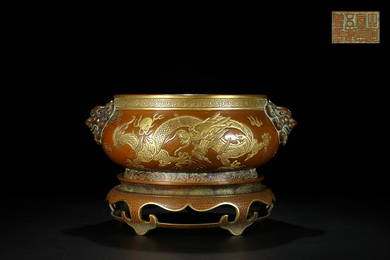 XUANDE MARK BRONZE LION-EAR DRAGON-PATTERN CENSER