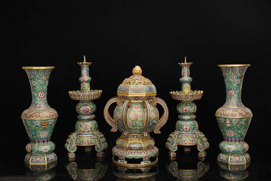 QIANLONG MARK CLOISONNE FIVE-GONG