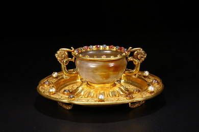 GILT BRONZE GEM INLAID CUP