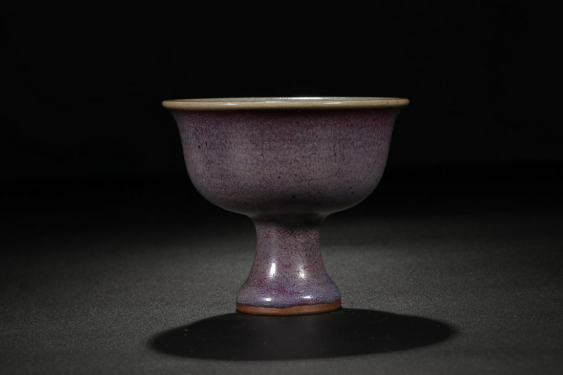 JUN YAO HIGH-FOOT BOWL: Time: Ming Dynasty 14-17 Century / Height 3.54 in / Mouth-Diameter 3.94 in
