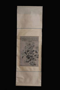 INK CHRYSANTHEMUM PAPER SCROLL BY JIN'NONG: Length 27.56 in / Width 17.4 in