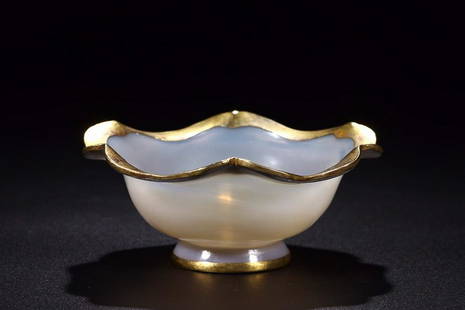 CANDY AGATE WRAPPED GOLD FLOWER SHAPED BOWL: Weight 138g / Diameter 4.69 in / Height 2.17 in