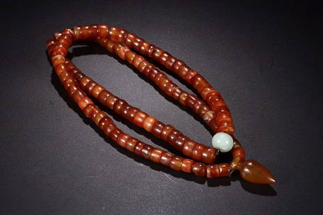 TIBETAN AGATE AND TURQUOISE STONE BEADS NECKLACE: Weight 390g / Width 0.51 in