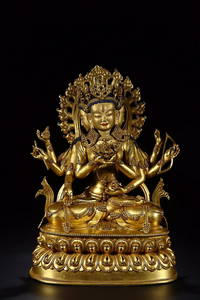 GILT BRONZE NAMGYALMA WITH LIGHT BEHIND SITTING