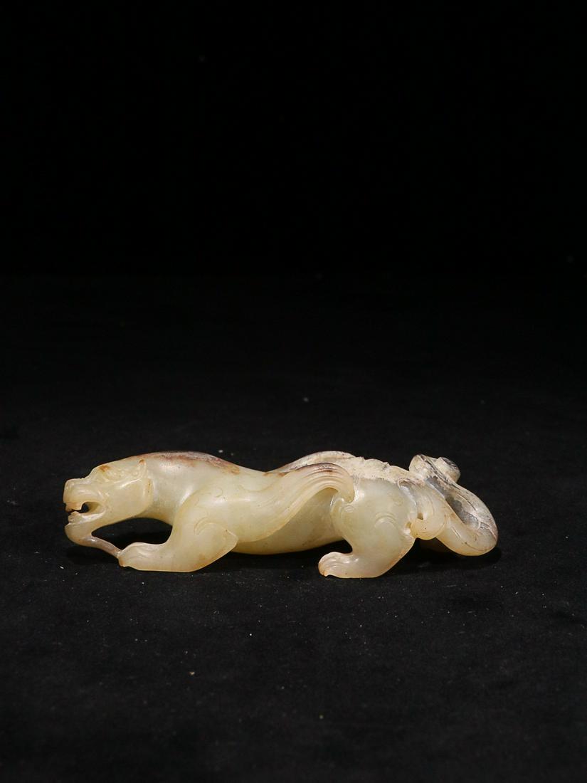 ANCIENT JADE AUSPICIOUS BEAST ORNAMENT: Time: Han Dynasty / Weight 88g / Height 0.98 in / Width 1.06 in / Length 3.98 in