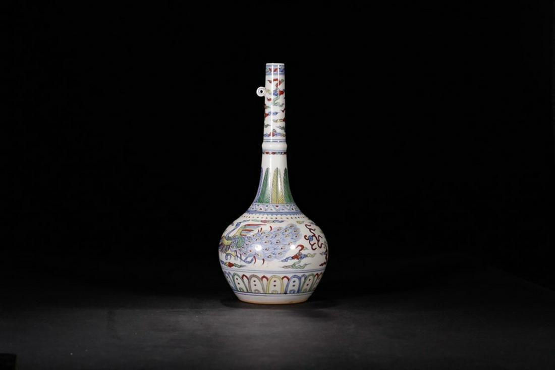 CHENGHUA MARK DOUCAI PHOENIX PATTERNING LONG-NECK: Time: ming Dynasty 14-17 Century / Height 14.37 in / Belly-Diameter 4.92 in