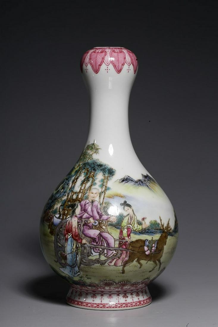 QIANLONG MARK CARMINE RED GLAZED FAMILLE ROSE: Time: Qianlong Period 18 Century / Weight 544g / Height 8.78 in / Mouth-Diameter 1.06 in / Belly-Diameter 4.65 in / Base-Diameter 2.83 in