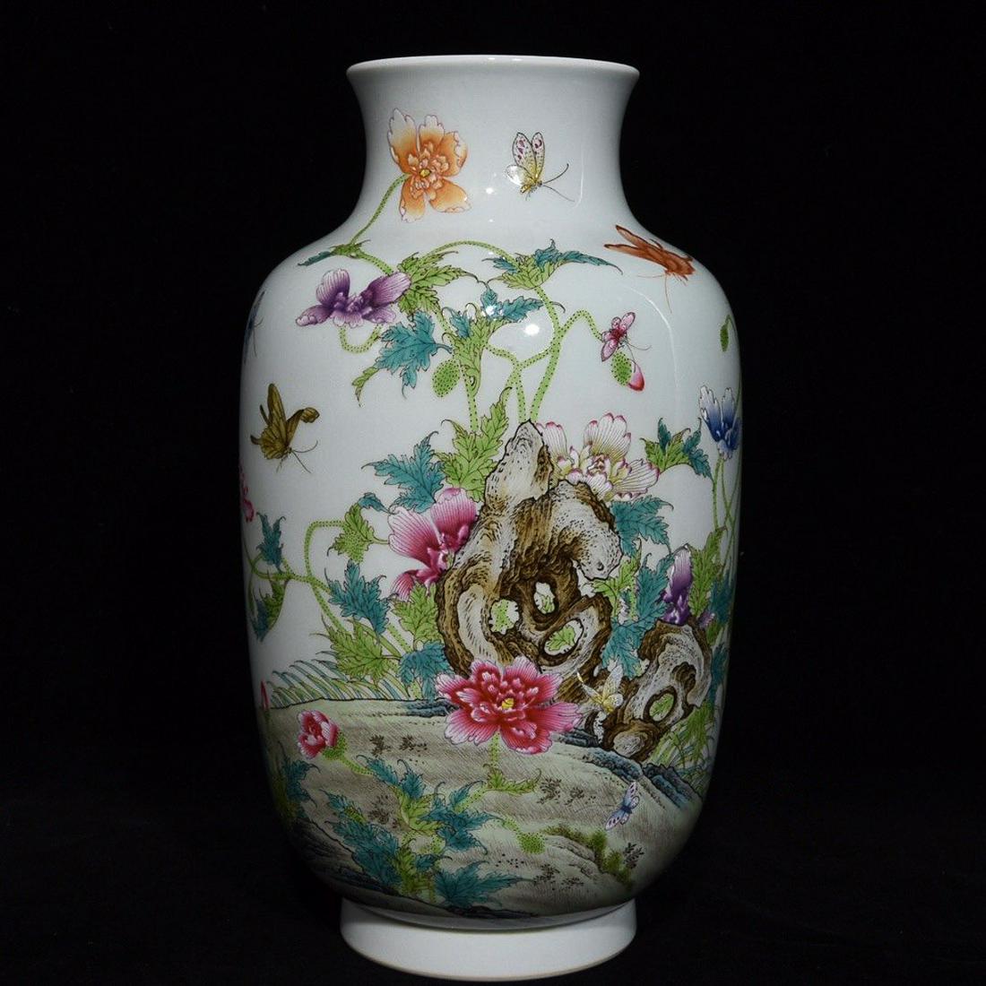 QIANLONG MARK FAMILLE ROSE CORN POPPY WAX GOURD VASE: Time: Qianlong Period 18 Century / Height 11.81 in / Diameter 6.69 in