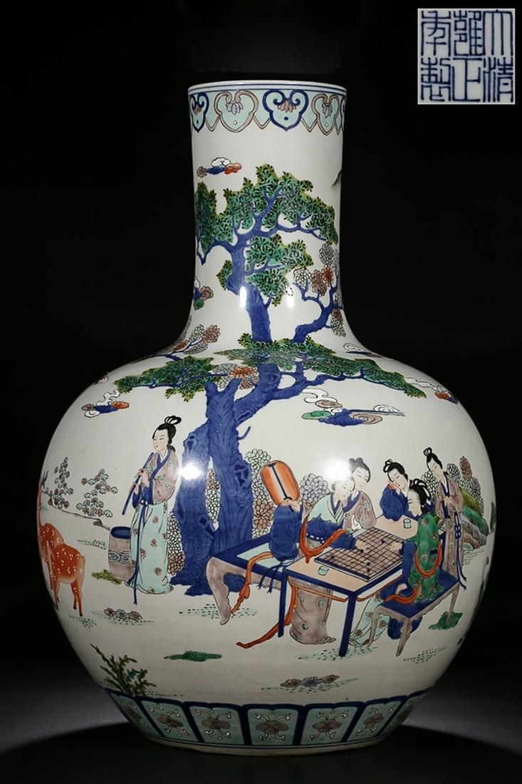 YONGZHENG MARK BLUE WHITE FIVE-COLORED 14: Time: Yongzheng Period 18 Century / Weight 8900g / Height 19.69 in / Mouth-Diameter 4.72 in / Belly-Diameter 13.39 in / Base-Diameter 7.09 in