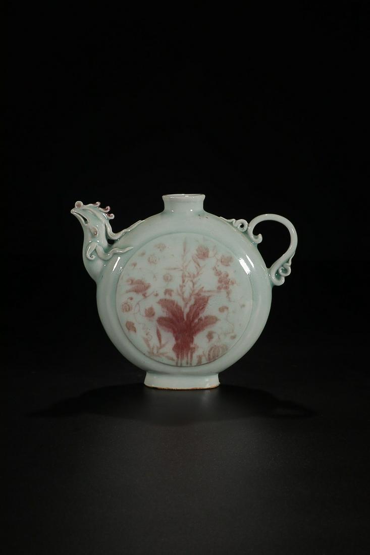UNDERGLAZED RED FLOWERS AND PLANTS PATTERNING: Time: Ming Dynasty 14-17 Century / Height 6.77 in