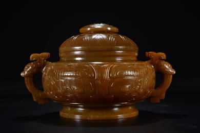 ANCIENT JADE BEAST-FACE PATTERN CAPPING FURNACE