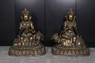 BRONZE PAINTED GOLD MAJUIST AND SAMANTABHADRA SITTING