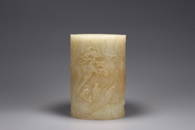HETIAN WHITE JADE LANDSCAPS PATTERN BRUSH POT