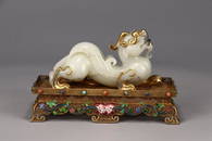 GILT SILVER FLIGREE ENAMELING BLUE HETIAN WHITE JADE