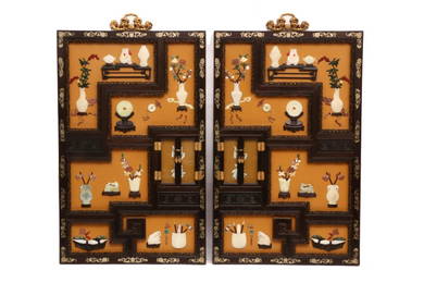 ZITAN WOOD FRAME LACQUER EMBEDED QING'GONG'BO'GU