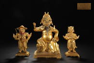 GILT BRONZE GUAN'GONG,GUAN'PING AND ZHOU'CANG ORNAMENT