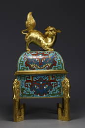 QIANLONG MARK CLOISONNE LION  PATTERN CENSER