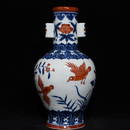 BULE AND WHITE IRON RED FLOWER BIRD PATTERN EAR VASE