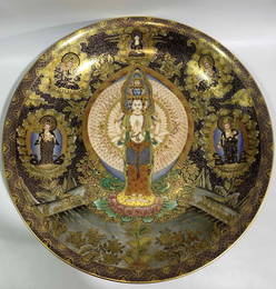 QIANLONG MARK BLACK TANGKA BUDDHA OUTLINE IN GOLD PLATE