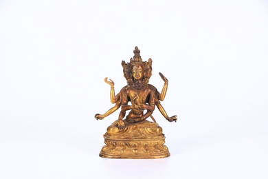 GILT BRONZE MULTI ARM GUANYIN BUDDHA