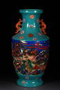 QIANLONG MARK ENAMELED ENCHASE LANDSCAPE EAR VASE