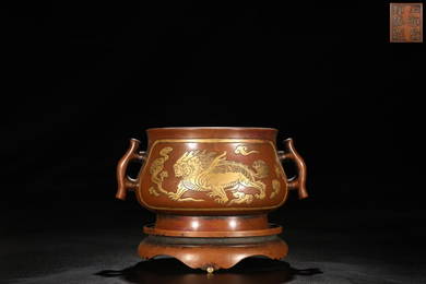 GILT BRONZE QI'LIN'XIAN'RUI PATTERN EAR FURNACE