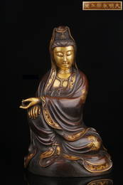 YONGLE MARK GILT BRONZE GUAN'YIN ORNAMENT