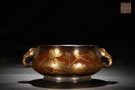 GILT BRONZE HE'TANG'MIAO'QU'TU ELEPHANT-HEAD EAR