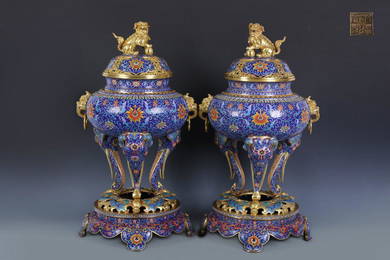 COPPER CLOISONNE ENAMELED ELEPHANT FEET EAR INCENSE