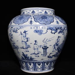 TIANSHUN MARK BLUE WHITE FIGURE STORY PATTERN JAR