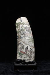RARE MATERIAL COLOR-PAINTED FIGURE STORY ARM REST