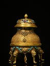 GILT BRONZE EMBEDED LAPIS LAZULI AND TURQUOISE STONE