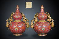 QIANLONG MARK BRONZE CLOISONNE WAN'DAI'FU'LU BOTTLE IN