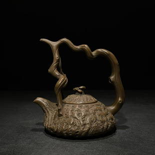 GONG'CHUN MARK GANODERMA HANDLE TEAPOT: Dimension (1) 5.35 in / Dimension (2) 4.25 in / Dimension (3) 5.35 in